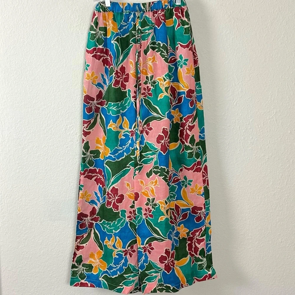 Stone Fox Swim X Free People Gita Linen Pants in Fiesta Floral XS Wide Leg NEW